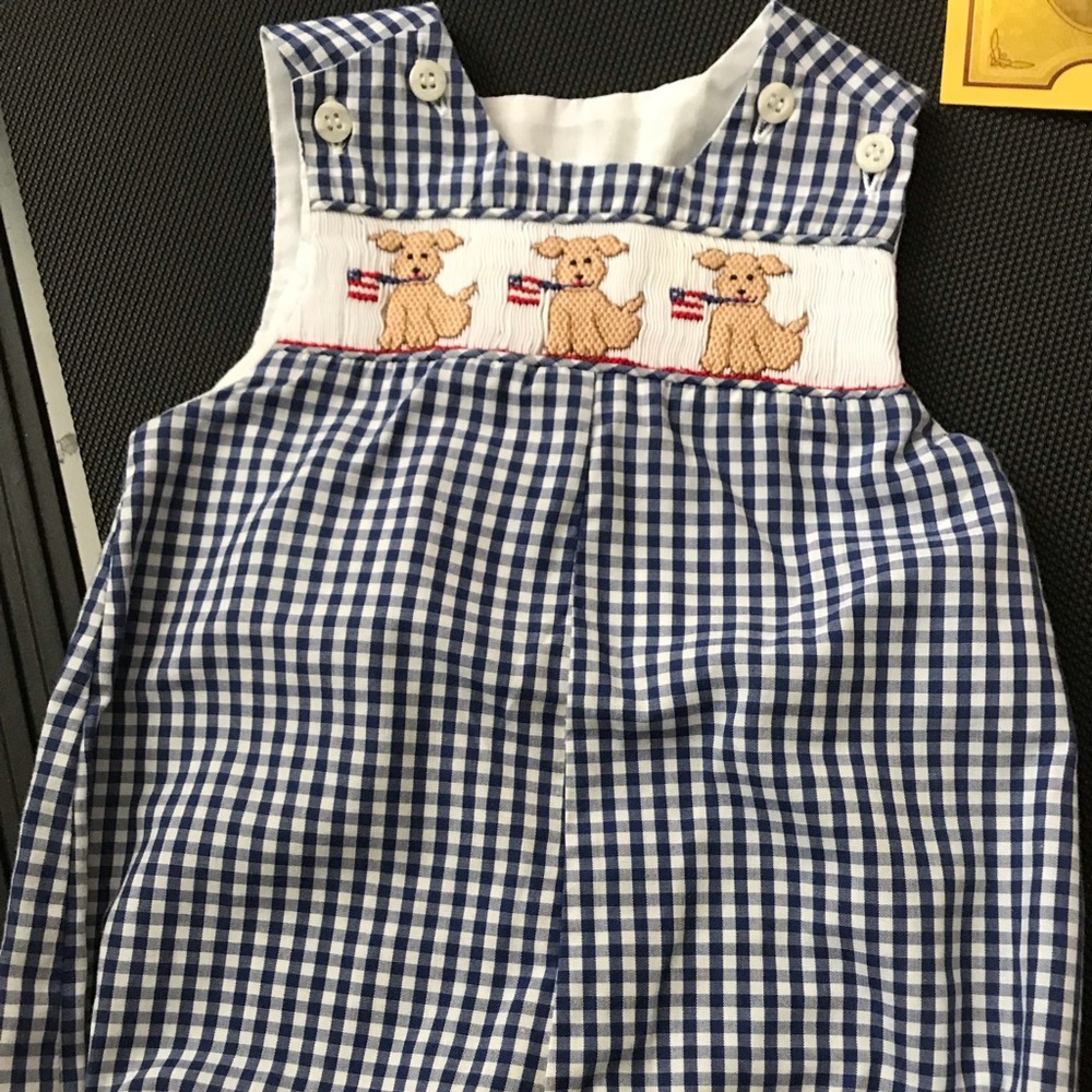 Smocked Jon Jon/Bubble, 9 months, patriotic